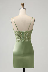Corset Sequin Mini Homecoming Dress in Sage Green - DollyGown